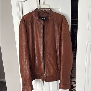 Men's Brown Leather Jacket, L